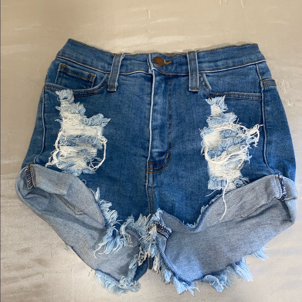 Distressed Blue Jean Shorts